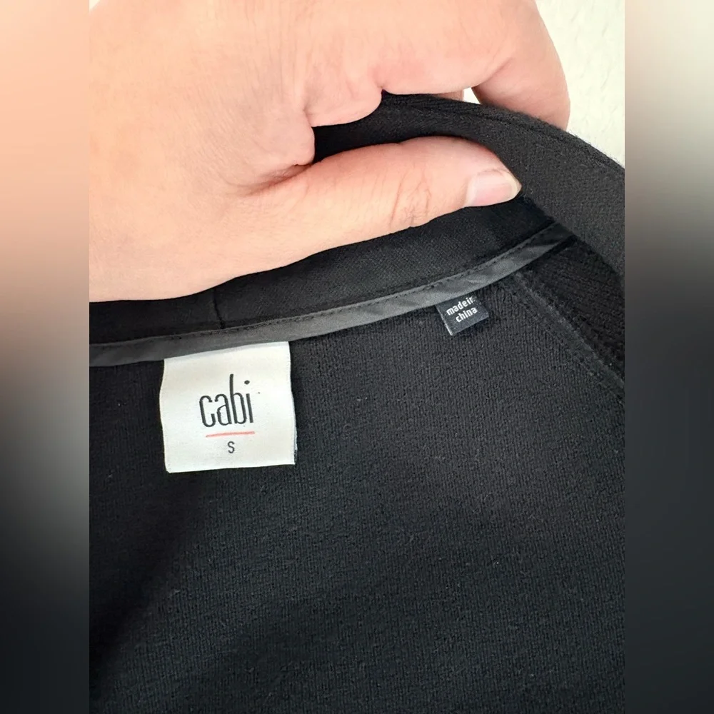 Cabi 3351 Tailor Ponte Knit Full Zip Coat in Black with faux leather trim Sz S